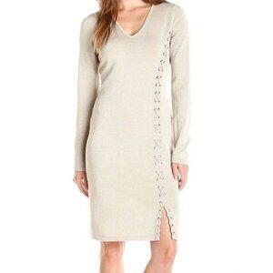 Calvin Klein Gold Glitter Sheath Knit Lace Up Sweater Dress Size XL Evening